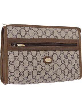 GUCCI GUCCI Plus Clutch Bag PVC Leather Beige Gold Tone